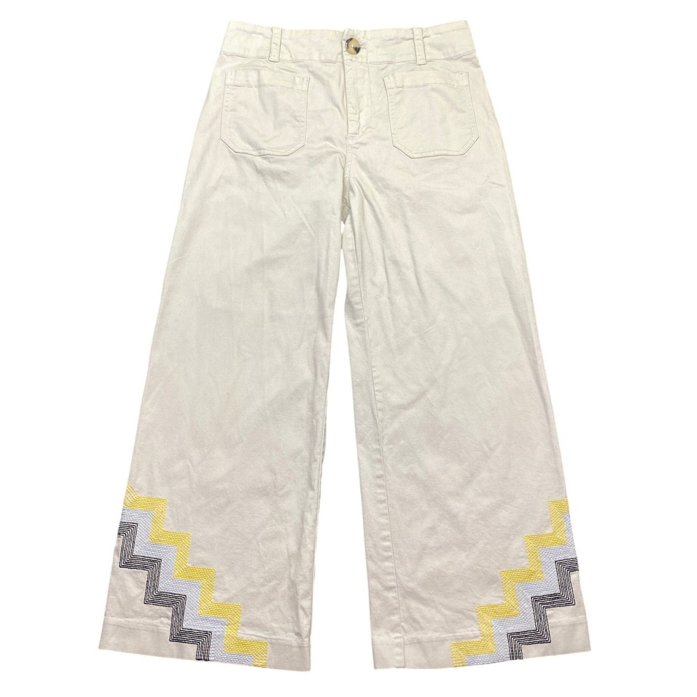 Maeve by Anthropologie Khaki Embroidered Wide Leg Crop Pants Size 6 OB1167531
